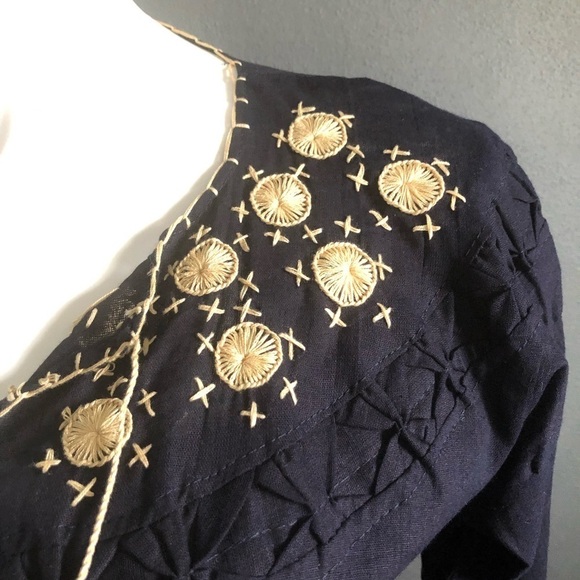 Durga Black Mexican Embroidered Sheer Blouse Tunic L - Picture 3 of 7